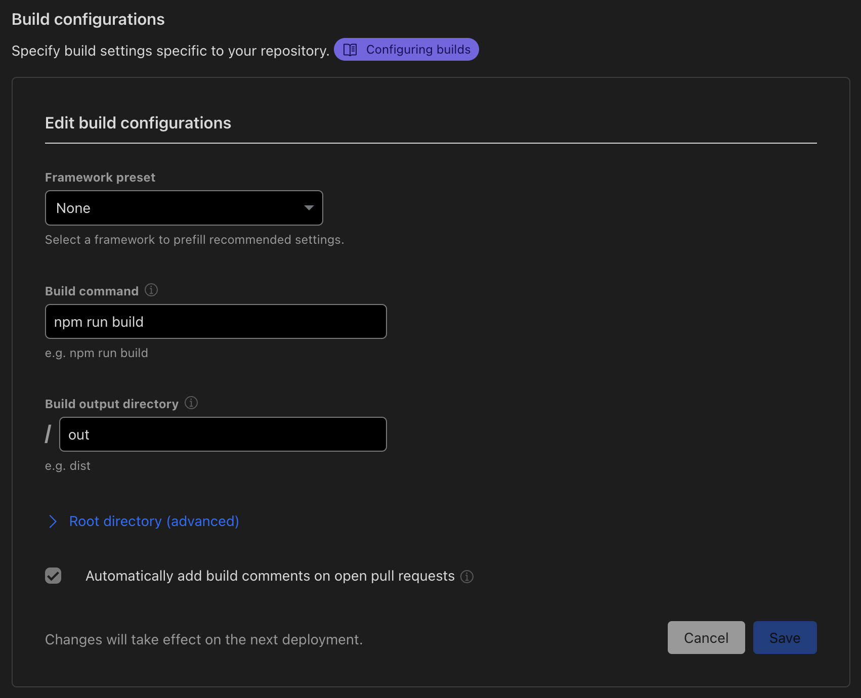 Build configurations