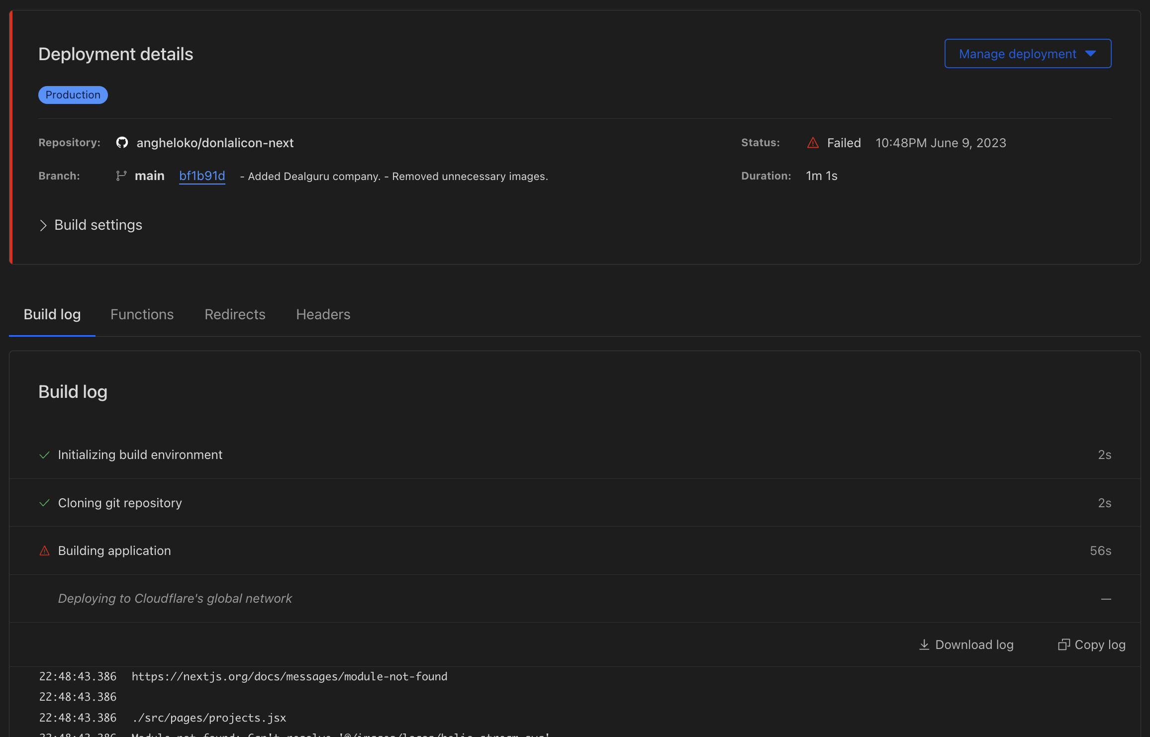 Deployment logs